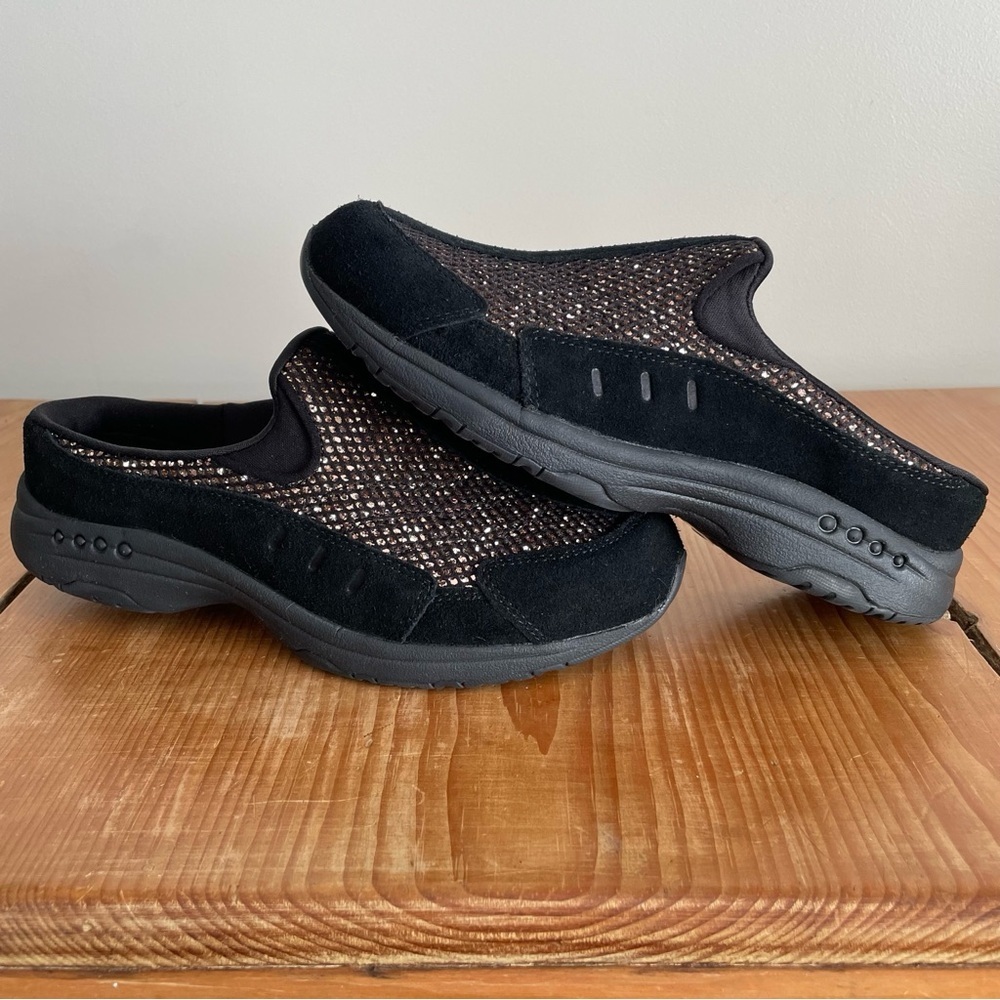 Easy Spirit Traveltime Black Suede & Bronze Sparkle Slip On Shoes Size 7.5 Wide - Picture 6 of 16